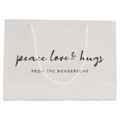 Peace Love and Hugs Minimal Kersthonk Grey Groot Cadeauzakje (Achterkant)