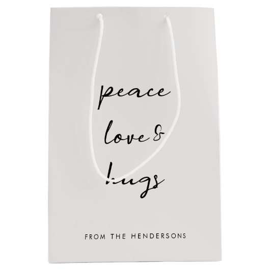 Peace Love and Hugs Minimal Kersthonk Grey Medium Cadeauzakje (Voorkant)