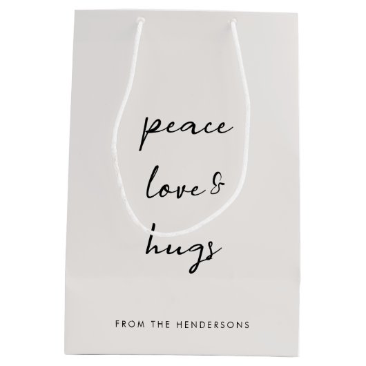 Peace Love and Hugs Minimal Kersthonk Grey Medium Cadeauzakje (Achterkant)