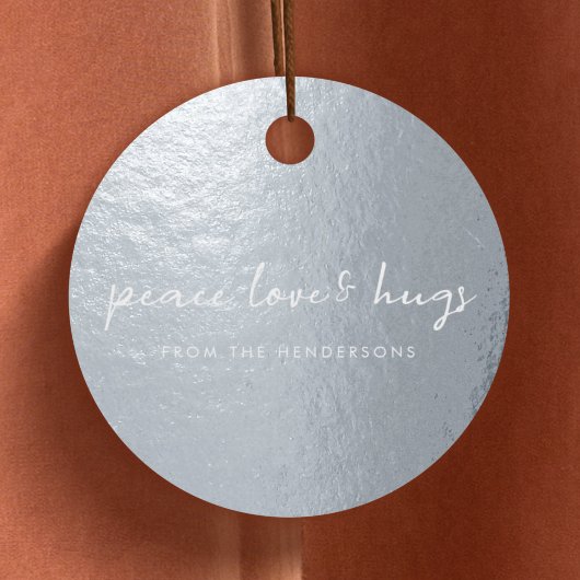 Peace Love and Hugs Minimal Kerstzilver Bedankjes Labels