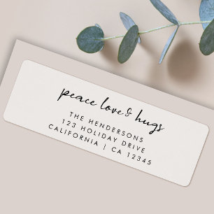 Peace Love and Hugs Minimale kerstaven grijs Etiket