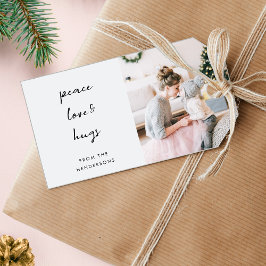 Peace Love and Hugs | Minimale kerstfoto Cadeaulabel