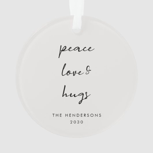 Peace Love and Hugs | Minimale kerstfoto Ornament (achterkant)