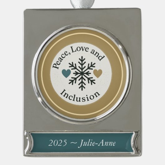 Peace, Love and Inclusion | Personalized Holiday Verzilverd Banner Ornament (Voorkant)