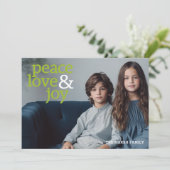 Peace Love and joy 1 Photo Modern typografie Feestdagenkaart (Staand voorkant)