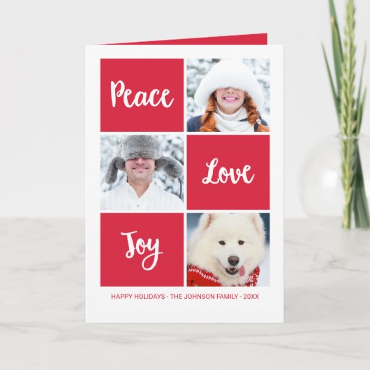 Peace Love and Joy | Aangepaste fotovakantie Feestdagen Kaart (Voorkant)