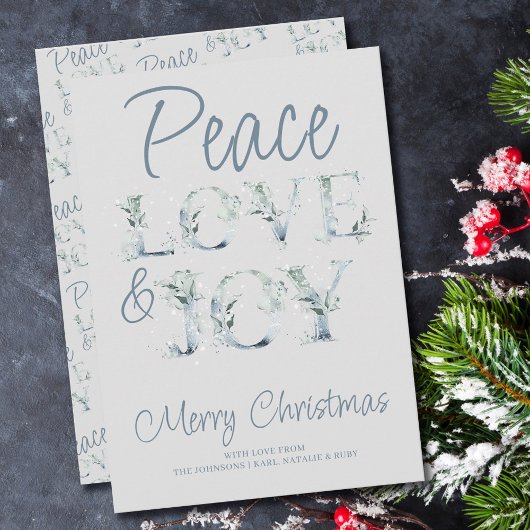 Peace Love and Joy Decorative Typography Kerstmis Feestdagenkaart