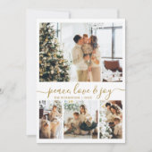 Peace Love and Joy Gold Script 4 Foto Kerstmis Feestdagenkaart (Voorkant)