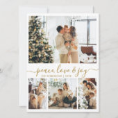 Peace Love and Joy Gold Script 4 Foto Kerstmis Feestdagenkaart (Voorkant)