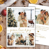 Peace Love and Joy Gold Script 4 Foto Kerstmis Feestdagenkaart
