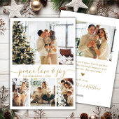 Peace Love and Joy Gold Script 4 Foto Kerstmis Feestdagenkaart