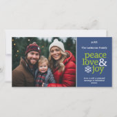 Peace Love and Joy - horizontale foto blauw groen Feestdagenkaart (Voorkant)