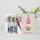 Peace Love and Joy kerstboom Red Foto Feestdagenkaart (Staand voorkant)