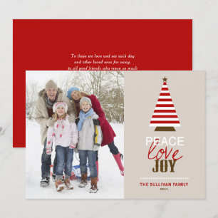 Peace Love and Joy kerstboom Red Foto Feestdagenkaart