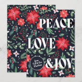 Peace Love and Joy kerstFloral Feestdagenkaart (Voorkant / Achterkant)