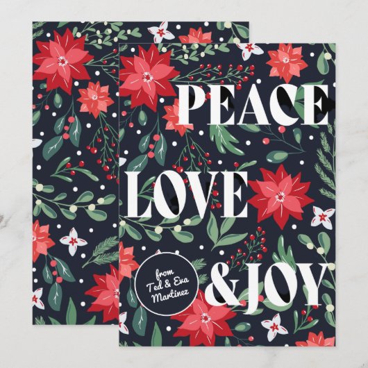 Peace Love and Joy kerstFloral Feestdagenkaart (Voorkant / Achterkant)