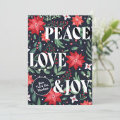 Peace Love and Joy kerstFloral Feestdagenkaart (Staand voorkant)