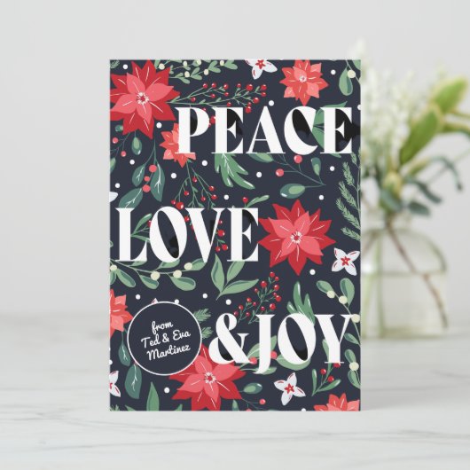 Peace Love and Joy kerstFloral Feestdagenkaart (Staand voorkant)