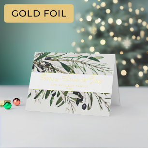 Peace Love and Joy  Olive Branch Gold Folie Feestdagenkaart