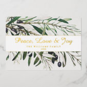Peace Love and Joy Olive Branch Gold Folie Feestdagenkaart (Voorkant)