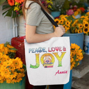 Peace, Love and Joy Personalized Book of Yarn Tote Bag