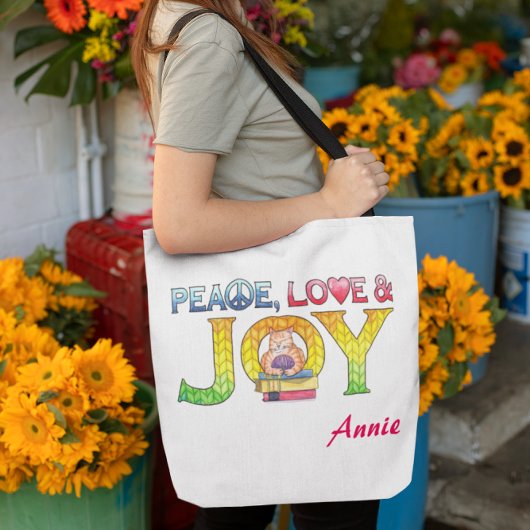 Peace, Love and Joy Personalized Book of Yarn Tote Bag