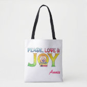 Peace, Love and Joy Personalized Book of Yarn Tote Bag (Voorkant)