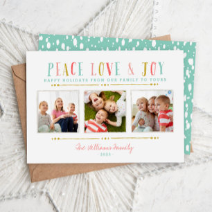 Peace Love and Joy Photo Collage Holiday Card Feestdagenkaart