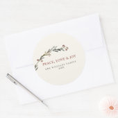 Peace Love and Joy Red Berries Greenery Holiday Ronde Sticker (Envelop)