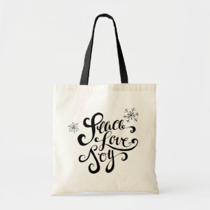 Peace, Love and Joy Rustic Typography Holiday Bag Tote Bag