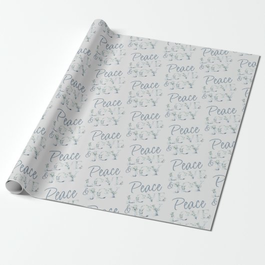 Peace Love and Joy Typographic Winter Greenery Cadeaupapier (Uitgerold)
