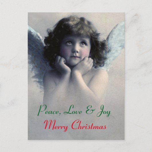 Peace, love and joy. Vintage Christmas angel Feestdagenkaart (Voorkant)