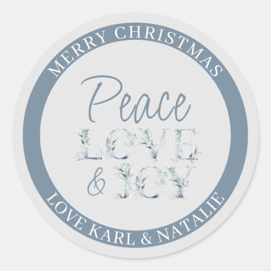 Peace Love and Joy Waterverf Letters Ronde Sticker (Voorkant)