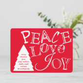 Peace Love and Joy White on Red Typography Feestdagenkaart (Staand voorkant)