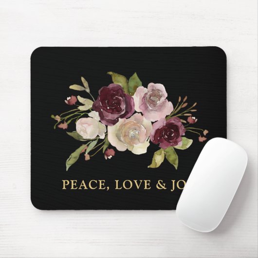 Peace Love and Joy Winter Bouquet Black Holiday Muismat (Met muis)
