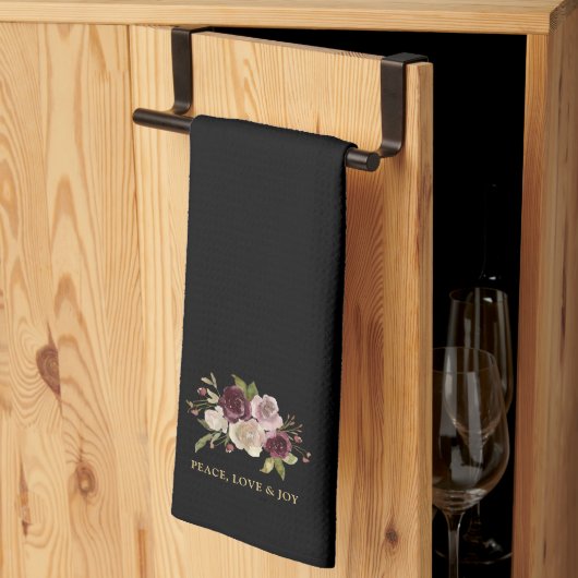 Peace Love and Joy Winter Bouquet Black Holiday Theedoek (Derde Gevouwen)