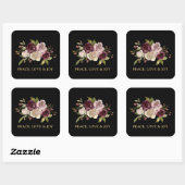 Peace Love and Joy Winter Bouquet Black Holiday Vierkante Sticker (Vel)