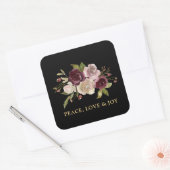 Peace Love and Joy Winter Bouquet Black Holiday Vierkante Sticker (Envelop)