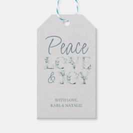 Peace Love and Joy Winter Greenery Waterverf Cadeaulabel