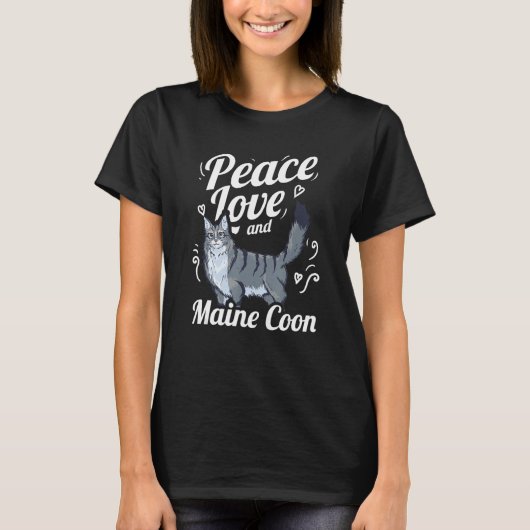 Peace Love And Maine Coon Cat Lover T-shirt (Voorkant)