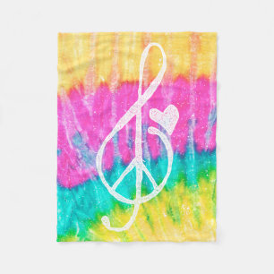 Peace Love and Music Note Tie Dye Fleece Deken