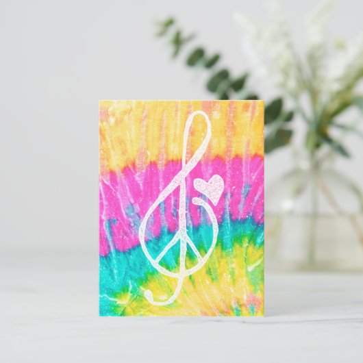 Peace Love and Music Note Tie Dye Heart Briefkaart (Staand voorkant)