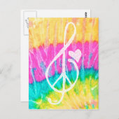 Peace Love and Music Note Tie Dye Heart Briefkaart (Voorkant / Achterkant)
