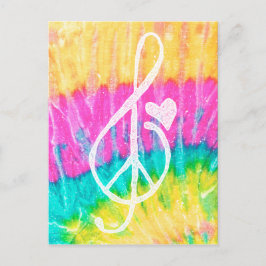 Peace Love and Music Note Tie Dye Heart Briefkaart