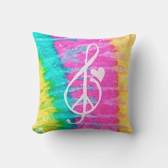 Peace Love and Music Note Tie Dye Kussen (Voorkant)