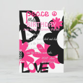 Peace, Love and Party in Hot roze and black Kaart (Staand voorkant)