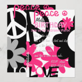 Peace, Love and Party in Hot roze and black Kaart (Voorkant / Achterkant)