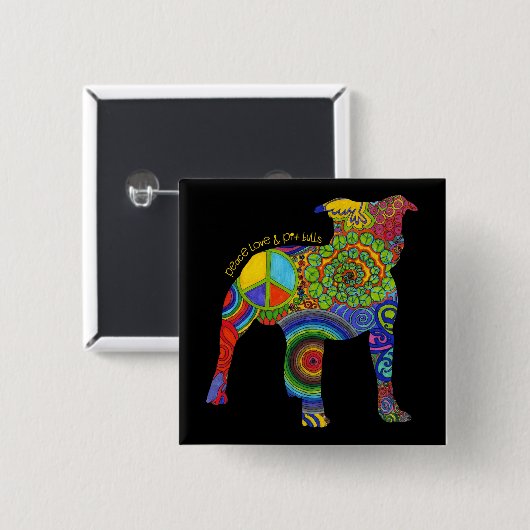 "Peace Love and Pit Bull" Pop Art Button (Voorkant /achterkant)