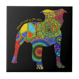 "Peace Love and Pit Bulls" Pop Kunstfoto Teile Tegeltje