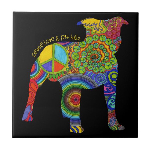 "Peace Love and Pit Bulls" Pop Kunstfoto Teile Tegeltje (Voorkant)
